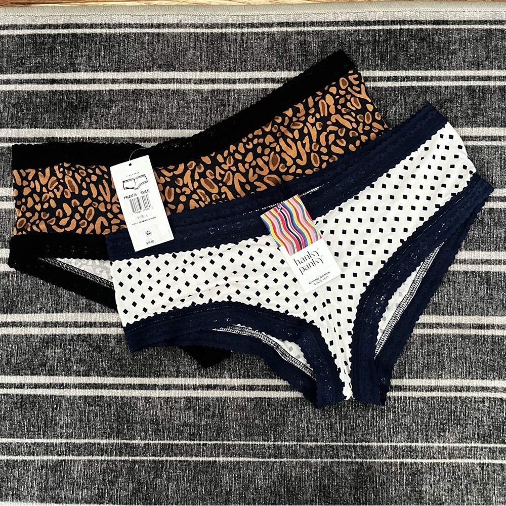 Hanky Panky Large Dreamease Boyshort Lot Two Lace Trim Black White Brown New NWT